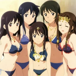 gold and rubies. close - up princesses posing together in bikini. by takashi takeuchi, yoshiyuki sadamoto, amagaitaro, makoto shinkai, krenz cushart, asao urata, pixiv