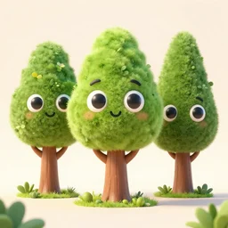 cute 3 d trees with eyes, unreal engine 5, octane render, detailed, cinematografic, cinema 4 d, nvidia ray tracing graphics, artstation, greg rutkowski style