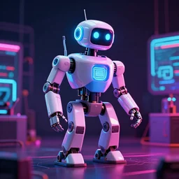 a robot programming, neon lights, 4 k