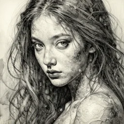 an intricate beautifull oil painting of a beautifull woman, bumpy mottled skin, in a hiper detailed ink in water, by yoshitaka amano, by greg rutkowski, by jeremyg lipkinng, by artgerm, digital art, octane render