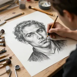 a knolling of artist tools by artgerm