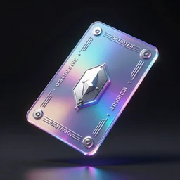 symmetry!! octane render, a futuristic of stunning rectangular pass check card, holographic neon, secret silver, suspended in mid air, decoration with inscriptions in secret silver, ， light dust inside, in the darkabstract ， artstation, loha studio, feifei ruan, wlop, beeple, bright colors