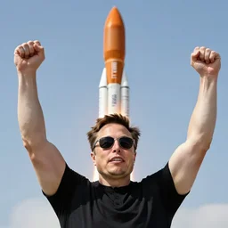 picture of elon musk wearing sunglasses celebrating his spacex rocket succesful flight, good lighted photo, sharp details, detailed, hd, hdr