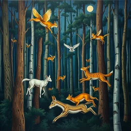 a painting with forest animals flying through geometric shapes by gustave klimt very detailed trending on artstation