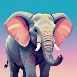 a closeup of an elephant, in retro colors, synthwave style, 2 d digital vector art