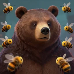 portrait of a bear getting attacked by swarm of angry bees in team fortress 2 style, detailed face, dark fantasy art, fantasy, pretty, hd shot, digital portrait, beautiful, artstation, comic style, by artgerm, guy denning, jakub rozalski, magali villeneuve, neoartcore and charlie bowater