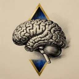 conrad roset drawing of brain with triangle border golden black blue
