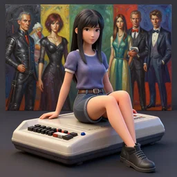 realistic detailed photo rendered in octane 3 d of video girl posing on a zx spectrum by francis bacon, by h. r. giger, by ayami kojima, amano, karol bak, greg hildebrandt, and mark brooks, rich deep colors. beksinski painting, art by takato yamamoto. masterpiece. rendered in blender, ultra realistic, smooth shading, ultra detailed, high resolution, cinematic, unreal 6