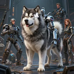 warrior alaskan malamute, antrophomorphic art, cybernetic. detailed, intricate environment, by krenz cushart, rossdraws, ilya kuvshinov, peter mohrbacher, greg rutkowski, thomas kinkade. unreal engine 5 highly detailed, blender, octane, ray tracing. sharp focus, masterpiece, post processing