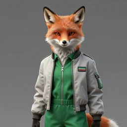 hyperdetailed anthropomorphic fox wearing green jumpsuit under a pale gray flight jacket, highly detailed portrait, unreal engine, digital painting, sharp focus illustration, artstation hq. intricate, elegant, medium shot, art by aleksi briclot