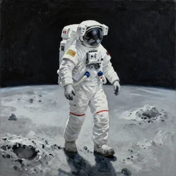 an astronaut walks along an icy moon, oil on canvas, trending on art station