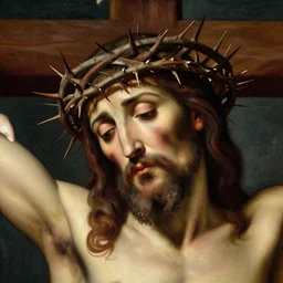 portrait of jesus christ wearing a crown of thorns on the cross, by nicola samori, painting, 8 k, high detail