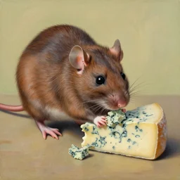 rat eating blue cheese painting