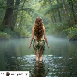 forest nymph rising from the water. view from behind, back view. nuri iyem, james gurney, james jean, greg rutkowski, anato finnstark. award winning photography, instagram photo shoot