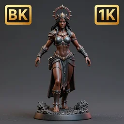 80mm resin detailed miniature of Queen of barbarian, black female, clothed in armor, circlet, very muscular, black hair, beautiful bone structure, symmetrical facial features, Product Introduction Photos, 4K, Full body