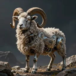 robot ram sheep, intricate, sinister, futuristic, ultra realistic, hyper detailed, cinematic, digital art, artstation, trending,