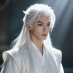 a portrait of a young handsome prince with white fringy hair, elegant, beautiful, backlit, incredible lighting, strong rim light, highly detailed, god rays, digital painting, HDRI, by Heise Jinyao, Heise-Lian Yan Fang, Feimo, Richard Taddei, vivid colors, high contrast, 8k resolution, intricate, photorealistic, smooth