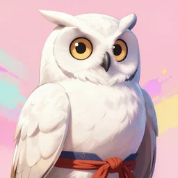 arrogant medieval medium shot of white owl with one giant eye dressed in samurai garment, pixiv fanbox, dramatic lighting, maximalist pastel color palette, splatter paint, pixar and disney exploded - view drawing, graphic novel by fiona staples and dustin nguyen, peter elson, alan bean, wangechi mutu, clean cel shaded vector art, trending on artstation