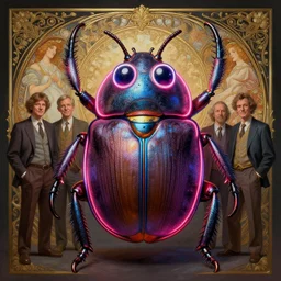 anthropomorphic highly detailed group portrait of funny mr bean neon giant cute eyes trilobyte beetle, intricate, elegant, digital painting, artstation, concept art, smooth, sharp focus, art by artgerm, bob eggleton, michael whelan, stephen hickman, richard corben, wayne barlowe and greg rutkowski and alphonse mucha, 8 k