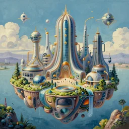 a beautiful ultradetailed painting of spirit realm nature industrial architecture by zaha hadid, vaporwave san andreas tron architecture island, archdaily, wallpaper, highly detailed, trending on artstation.