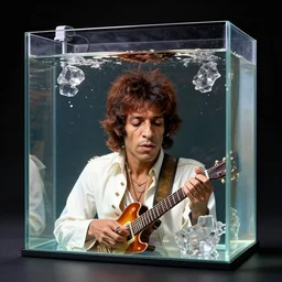 A huge crystal tank, full of formalin, and inside the tank is submerged Jimmy Hendrix, Alexander Jansson style, excellent, realistic, many details, eighth detailed octane render, harvest -0.8