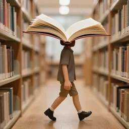 book turn a live. head, hands, legs. walking in the library. artstation, imagination, art.