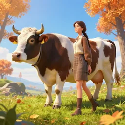 epic professional digital art of 🐄👩‍🦽 🍁, best on artstation, cgsociety, wlop, cosmic, epic, stunning, gorgeous, much detail, much wow, masterpiece W 1024