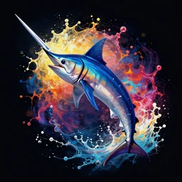 swordfish splash art graphic design color splash high contrasting art, fantasy, highly detailed, art by greg rutkowski