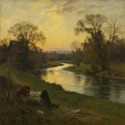 muhlenberg country, down the green river wear paradise lay, oil on canvas by william sidney mount, sad, somber, golden hour, nostalgic