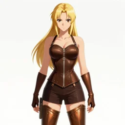 formal portrait of pyrrha nikos from rwby wearing brown overbust corset and bronze greaves. digital art by eugene de blaas, ross tran, and nasreddine dinet, vibrant color scheme, intricately detailed, in the style of romanticism. artstation, greg rutkowski