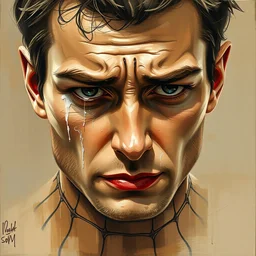 beautiful neutral earth toned palette knife painting artwork by yoji shinkawa jeremy mann, portrait of tobey maguire as spider - man crying, charlie bowater and magali villeneuve and alphonse mucha, gaston bussiere, craig mullins, j. c. leyendecker, by artgerm
