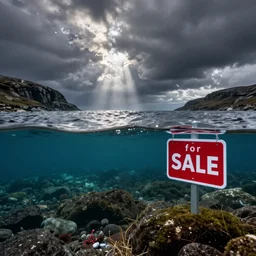 underwater photo of Scottish seas with a for sale sign