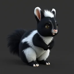 full body 3 d model of a very cute rabbit skunk furry fuzzy tail, a 3 d render zbrush central contest winner, rendered in maya, skunk, skunk, skunk black and white skunk bunny, rendered in cinema 4 d, behance hd, daz 3 d, cgsociety, matte background