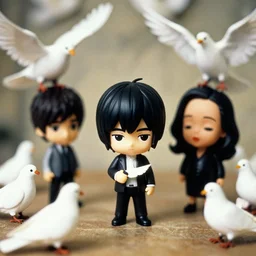 john lennon joko and ono as nendoroid and white pigeons of peace, kodak film