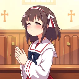 catholic anime girl praying at church