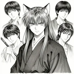 portrait of anime cat with long hair wearing a dark robe, pen and ink, intricate line drawings, by craig mullins, ruan jia, kentaro miura, greg rutkowski, loundraw