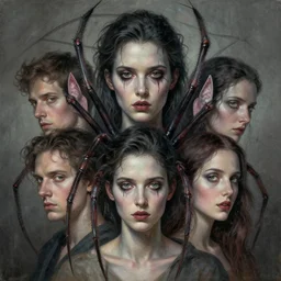 portrait, nightmare anomalies, spider by dariusz zawadzki, kenneth blom, mental alchemy, james jean, pablo amaringo, naudline pierre, contemporary art, hyper detailed