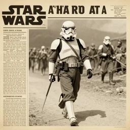 a at - at walker from star wars in ww 2, old photograph, ww 2 photo, news paper front page photo