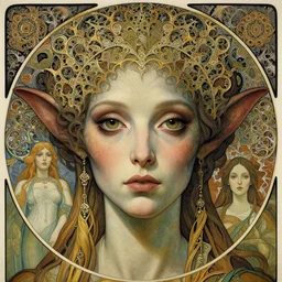 detailed realistic beautiful young medieval alien cher face portrait by jean delville, gustave dore and marco mazzoni, art nouveau, symbolist, visionary, gothic, pre - raphaelite, baroque, fractals. horizontal symmetry by zdzisław beksinski, iris van herpen, raymond swanland and alphonse mucha. highly detailed, hyper - real, beautiful