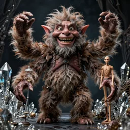 hyper realistic photography of indonesian demon hairy fluffy muppet show horror nightmare elf goblin monster with long arms, ventriloquist, human anatomy, real teeth, full body, cinematic symmetric dark _ crystal, brian froud, alan lee, jean baptiste monge, scott radke