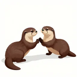 otters playing with one another wide angle shot, white background, vector art, illustration by frank frazetta