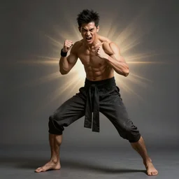 The successful warrior is the average man with laser-like focus, artwork by artgerm, fight pose, Angry, yelling, elegant, seductive, full shot