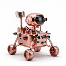 rose gold lunar rover, 8k product photo, isolated on a pure white background, centered, entire object in frame, sharp focus, soft studio lighting