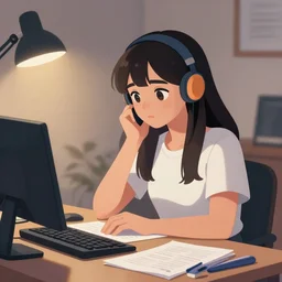 benjamin netanyahu as lofi girl sitting and studying at desk, digital art, anime, lofi