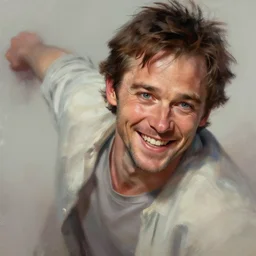 very happy sean bean, intricate, fictional character, dynamic pose, dramatic lighting, realistic shaded lighting, pastel shades, expressively loose brush strokes, perfect face, 8 k realistic, hyper detailed, digital painting, artstation, concept art, hyper detailed eyes, art by sam spratt and peter mohrbacher and james jean