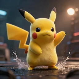 pikachu in Gears of War, splash art, movie still, cinematic lighting, dramatic, octane render, long lens, shallow depth of field, bokeh, anamorphic lens flare, 8k, hyper detailed, 35mm film grain