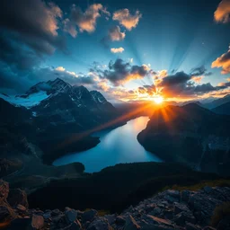 landscape photography by marc adamus, glacial lake, sunset, dramatic lighting, mountains, clouds, beautiful'gives instant pleasant looking photography - like images