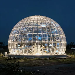glowing sci-fi dome in a rural setting in style of Hiroshi Yoshida