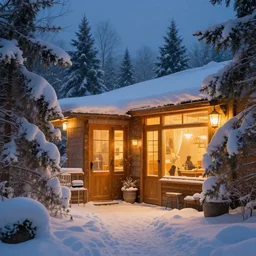 extremely cold winter wonderland, cosy vibes, warm lighting extremely detailed