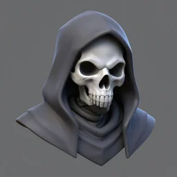 hooded wraith skull, stylized stl, 3 d render, activision blizzard style, hearthstone style, darksiders style, dauntless style